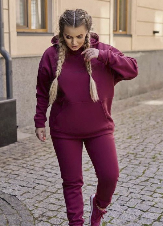 Спортивний костюм жіночий батальний на флісі бордового кольору розмір 52-54 Let's Shop (255275597)