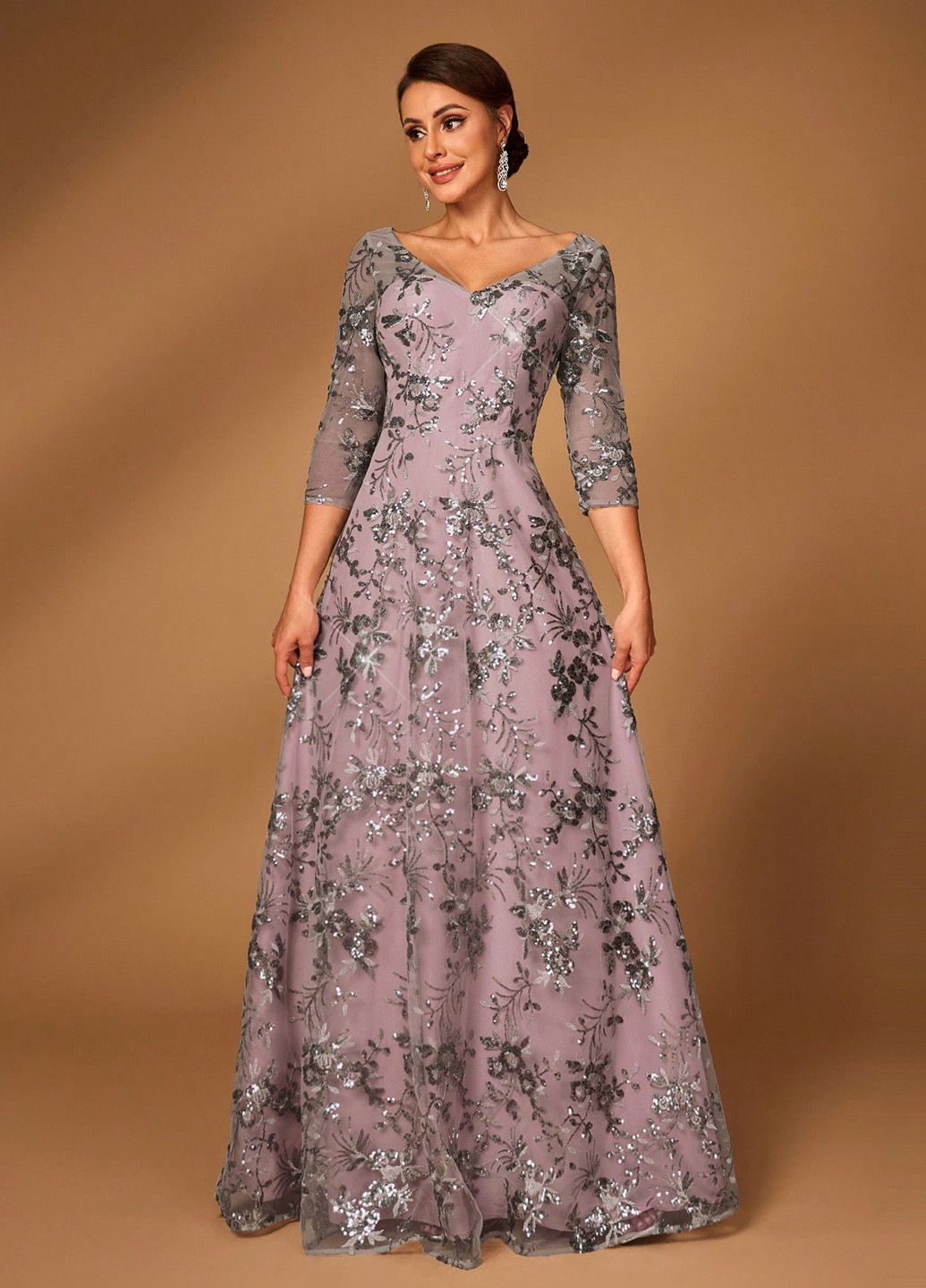 Темно-серое вечернее платье клеш SHEIN с цветочным принтом