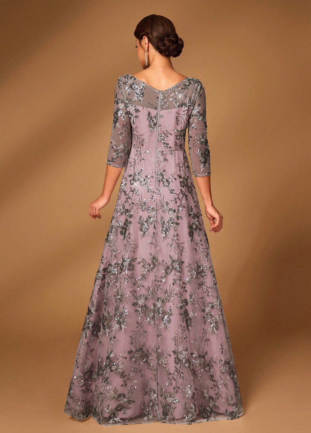 Темно-серое вечернее платье клеш SHEIN с цветочным принтом