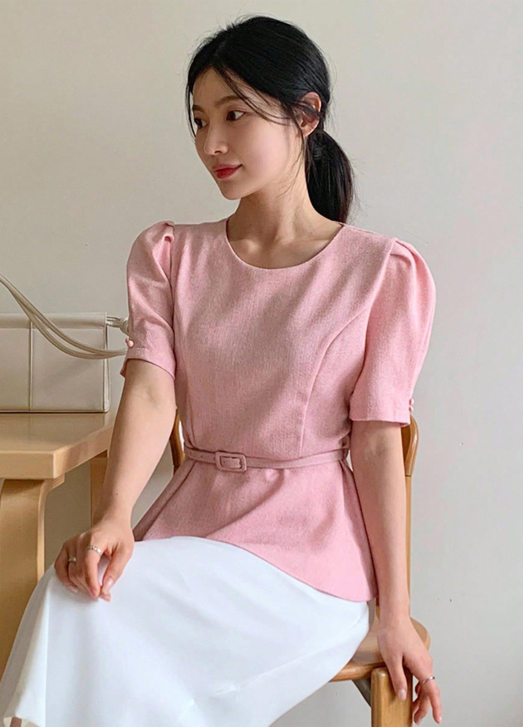 Розовая блуза с баской SHEIN