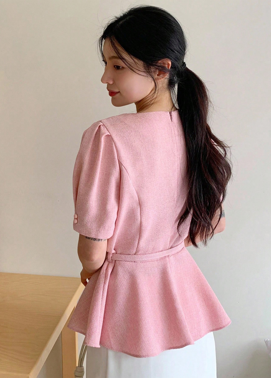 Розовая блуза с баской SHEIN