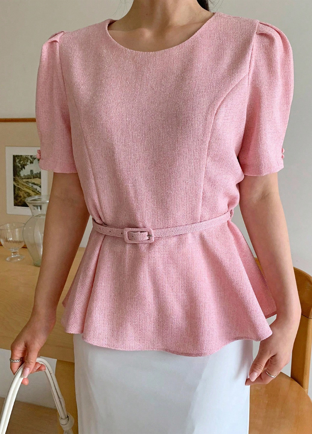 Розовая блуза с баской SHEIN