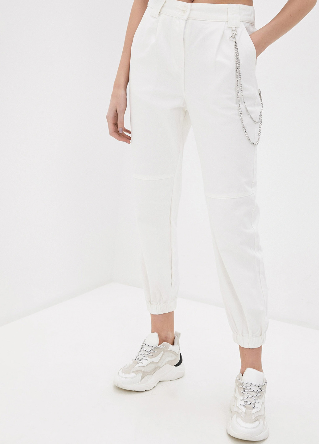 Белые кэжуал летние зауженные, укороченные брюки befree