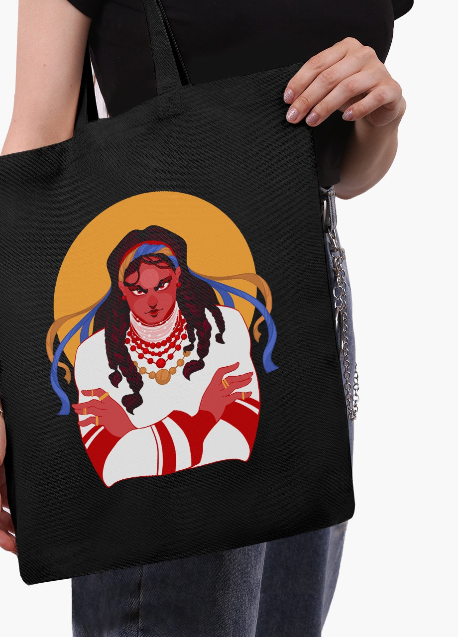 Эко сумка Украинка (9227-3768-5) черная на молнии с карманом MobiPrint (253110182)