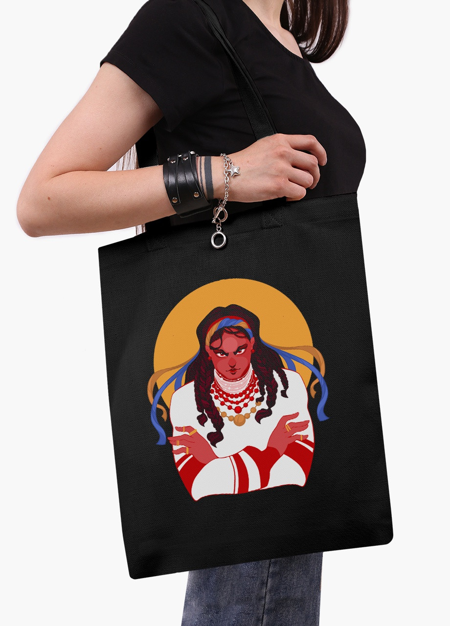 Эко сумка Украинка (9227-3768-5) черная на молнии с карманом MobiPrint (253110182)