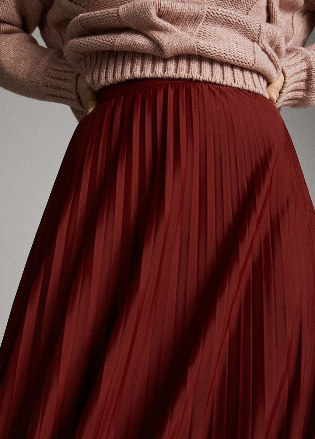 Бордовая кэжуал однотонная юбка Massimo Dutti плиссе