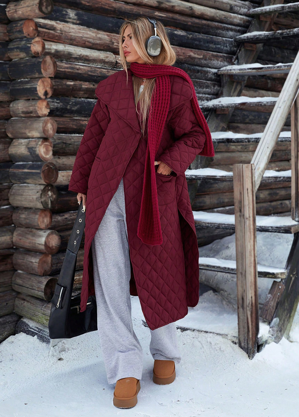 Бордовая зимняя куртка SHEIN