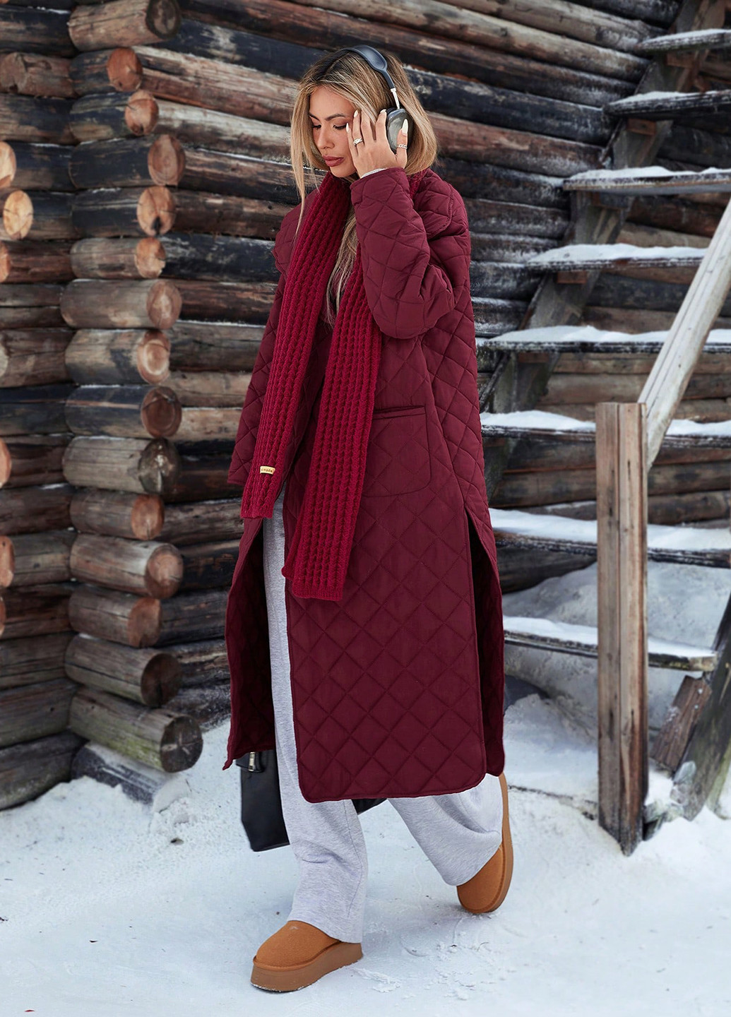 Бордовая зимняя куртка SHEIN