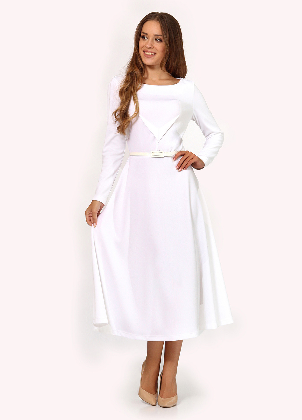 Белое кэжуал платье клеш Lila Kass однотонное