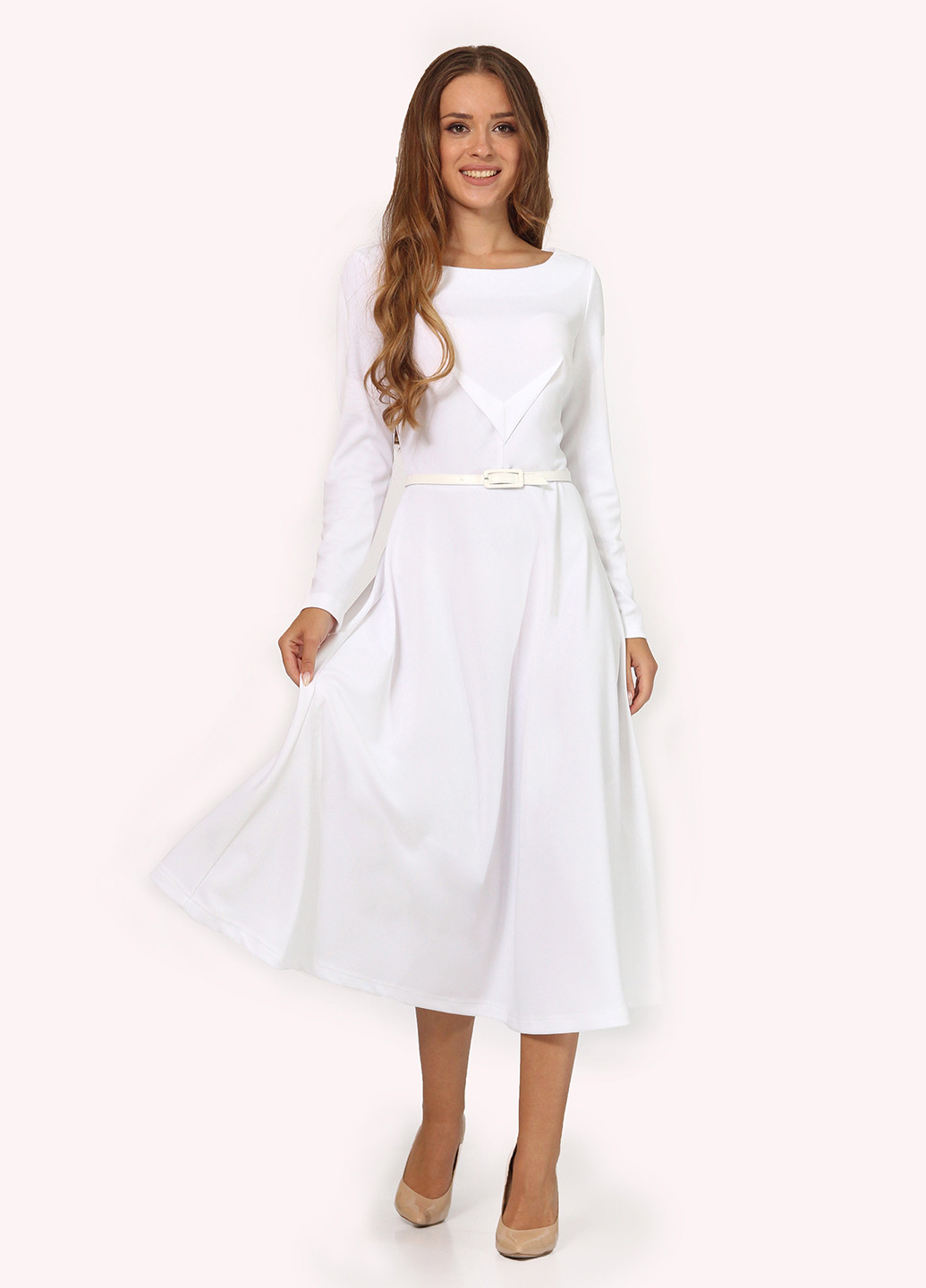 Белое кэжуал платье клеш Lila Kass однотонное