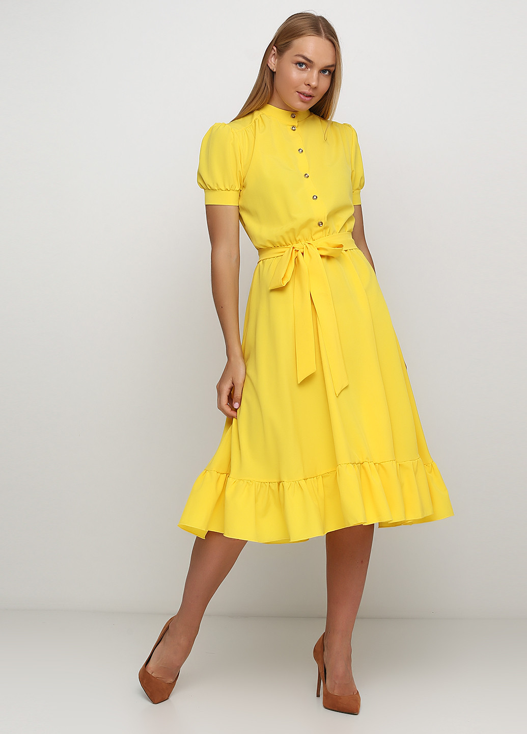 Желтое кэжуал платье клеш ANVI однотонное