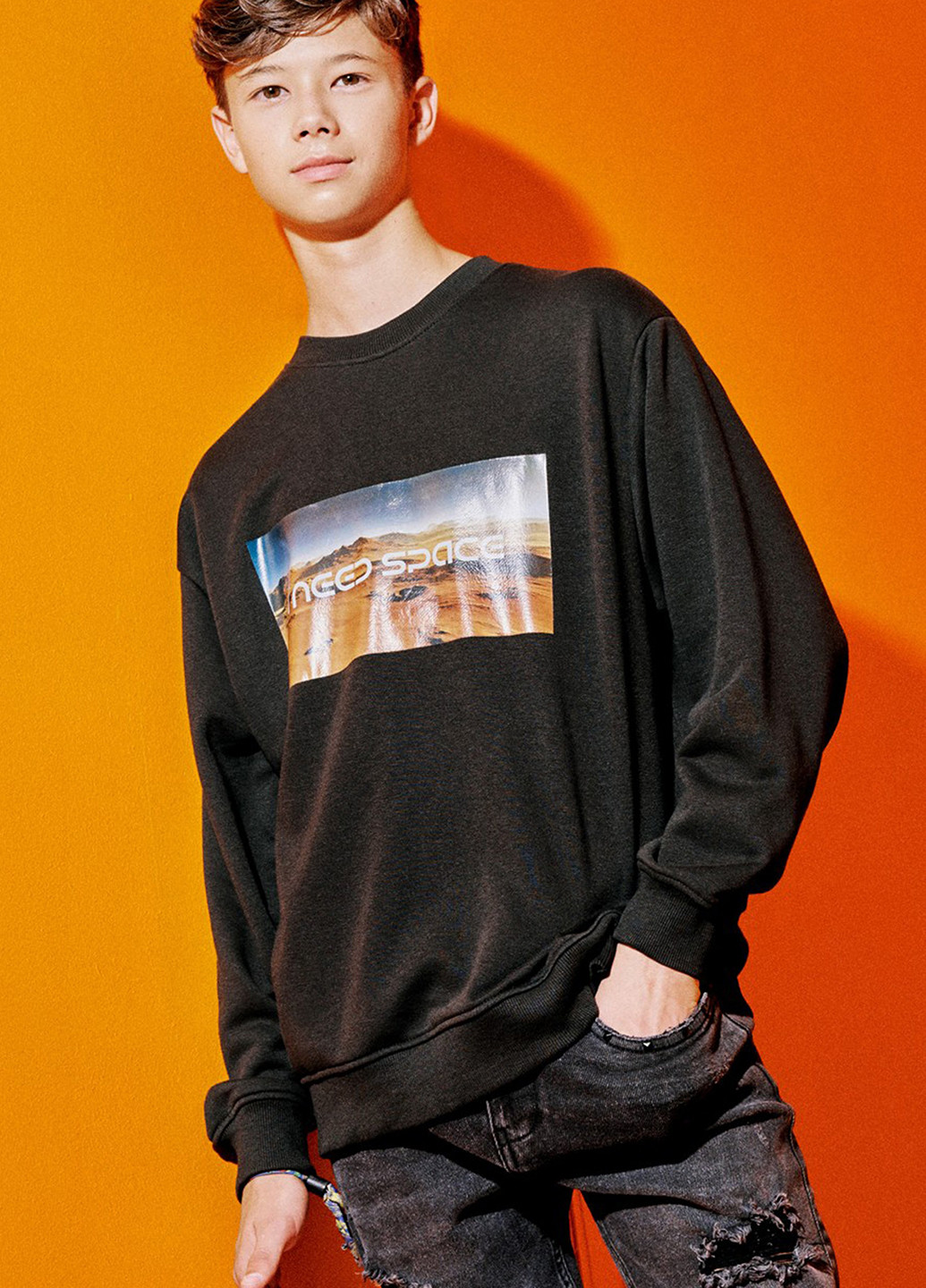 Reporter Young свитшот рисунок темно-серый кэжуал хлопок