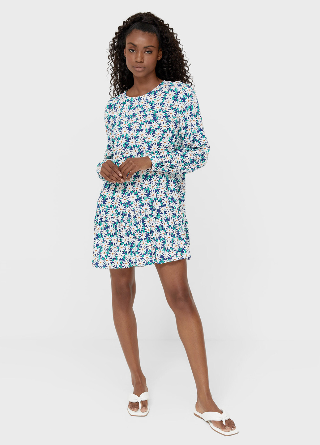 Синя кежуал сукня оверсайз Stradivarius з квітковим принтом