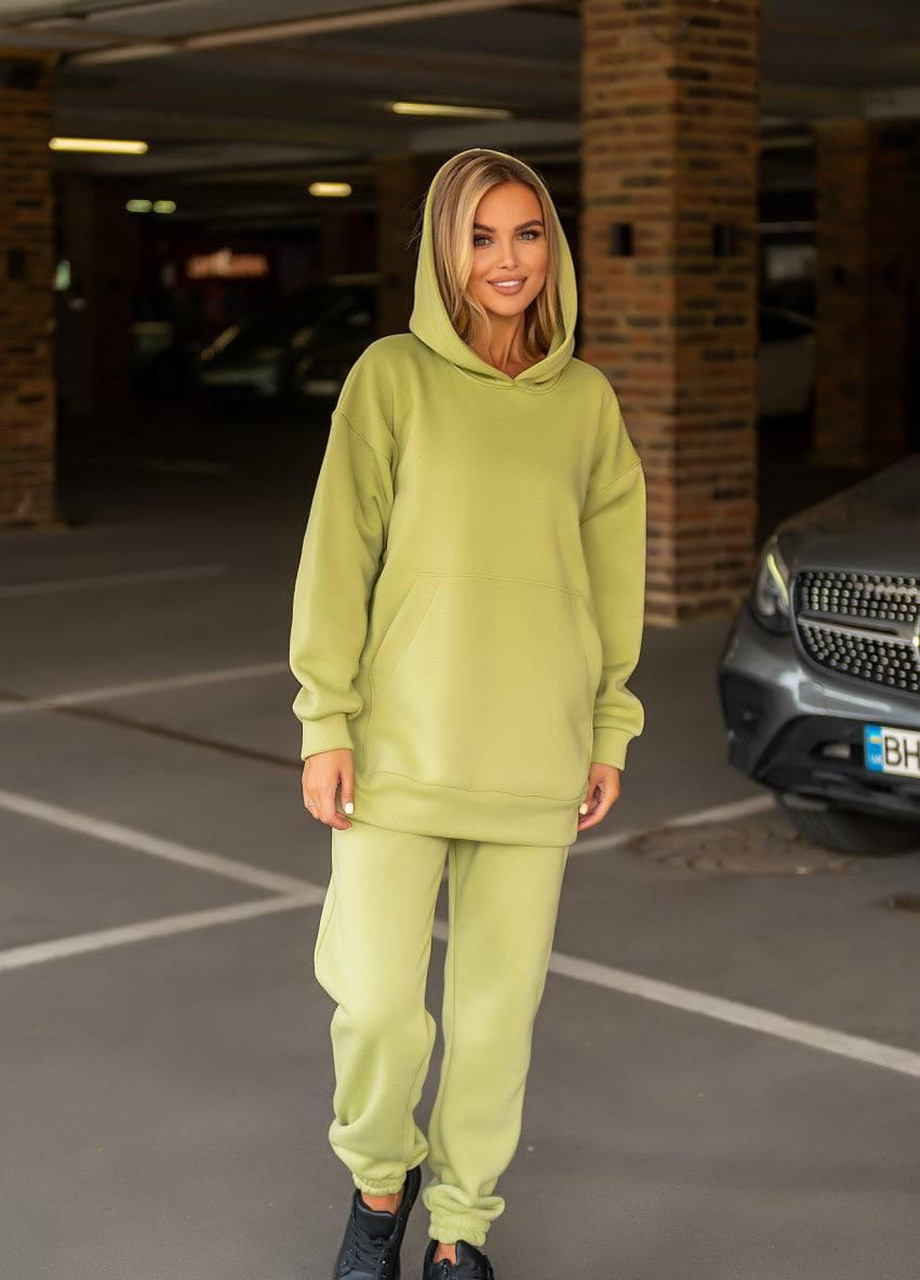 Жіночий спортивний костюм теплий на флісі ЯБЛОКО XS S M L XL 2XL(42 44 46 48 50 52) подовжене худи OVERSIZE No Brand (254565439)