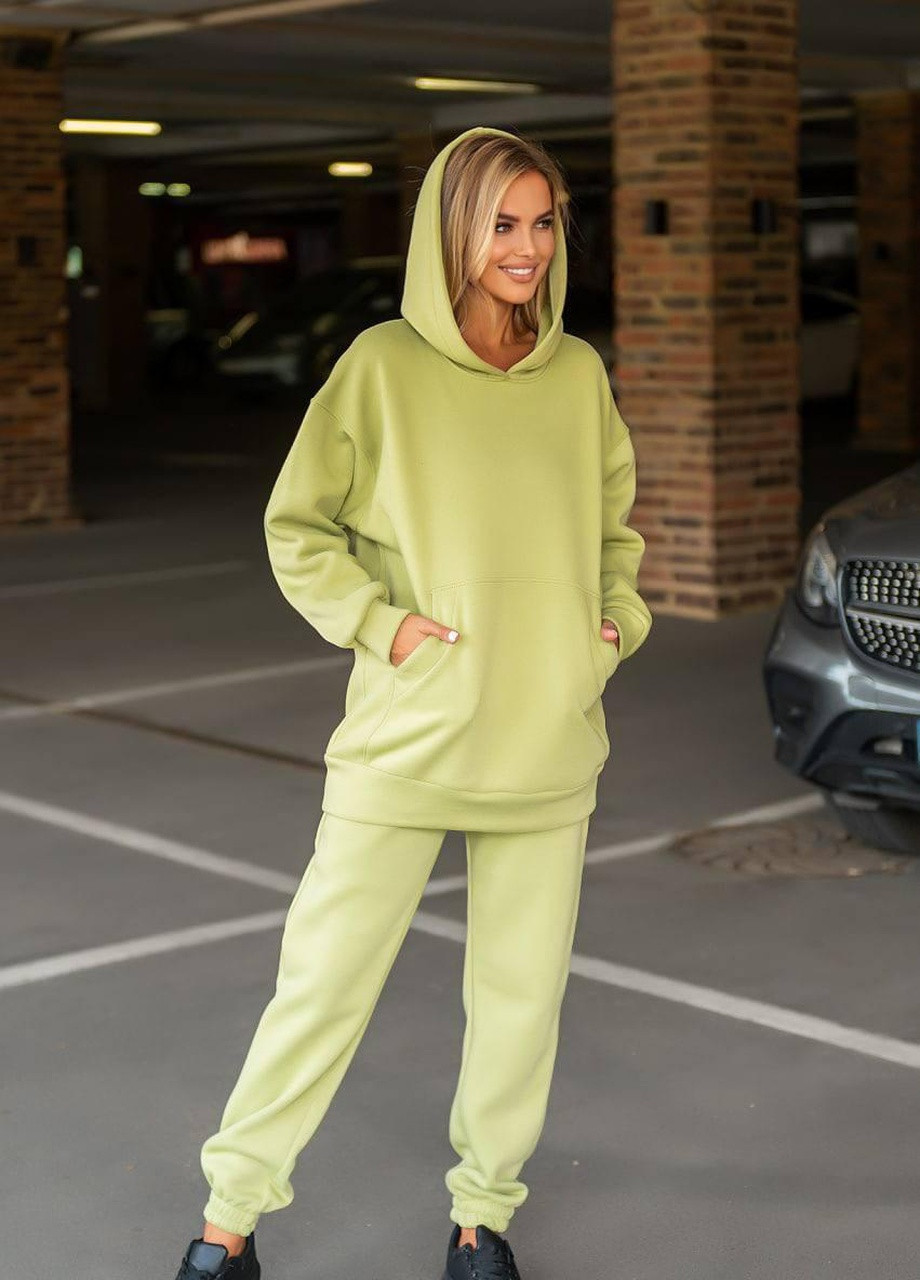 Жіночий спортивний костюм теплий на флісі ЯБЛОКО XS S M L XL 2XL(42 44 46 48 50 52) подовжене худи OVERSIZE No Brand (254565439)