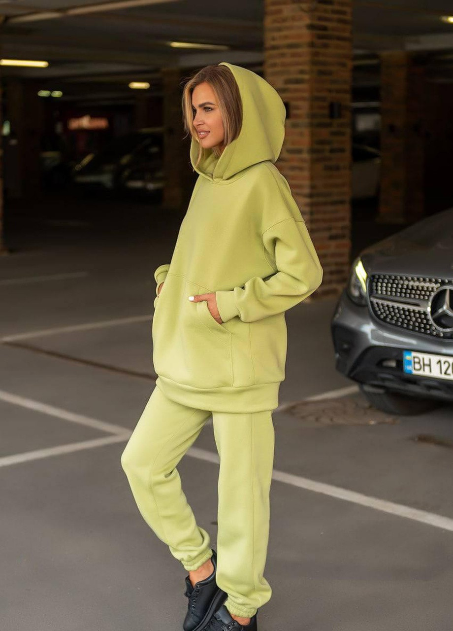 Жіночий спортивний костюм теплий на флісі ЯБЛОКО XS S M L XL 2XL(42 44 46 48 50 52) подовжене худи OVERSIZE No Brand (254565439)