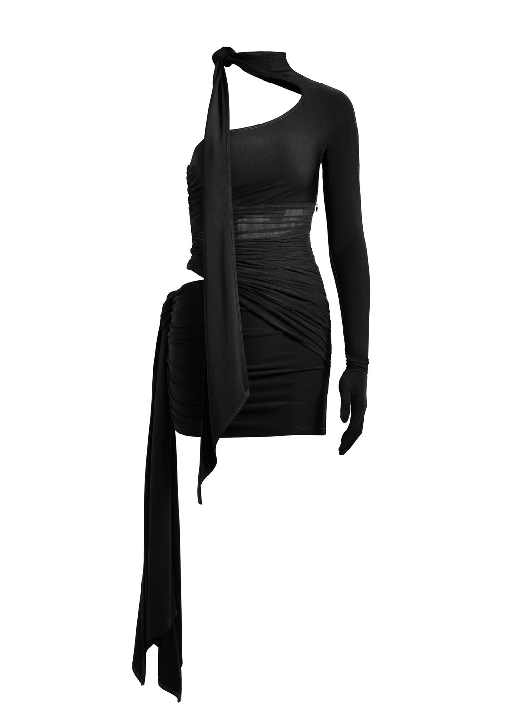 Черное коктейльное, вечернее платье силуэтная, на одно плечо H&M х Mugler однотонное