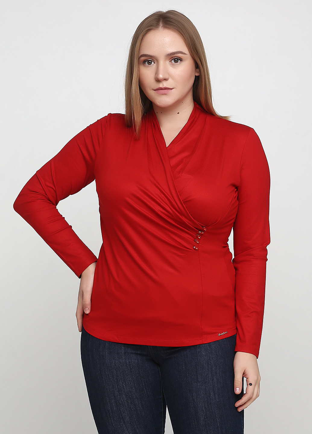 Красная демисезонная блуза на запах Sassofono