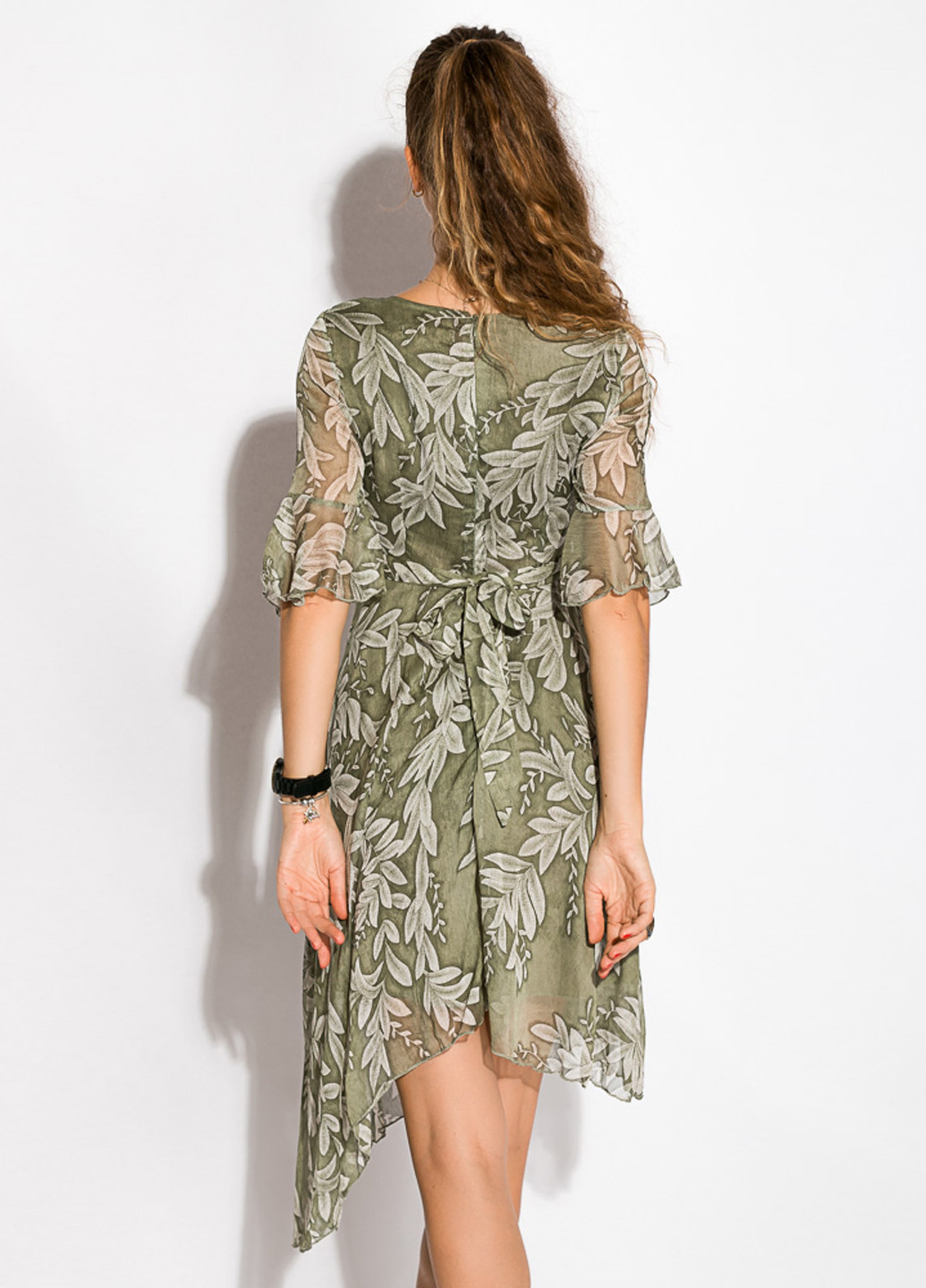 Оливковое кэжуал платье а-силуэт Time of Style с рисунком