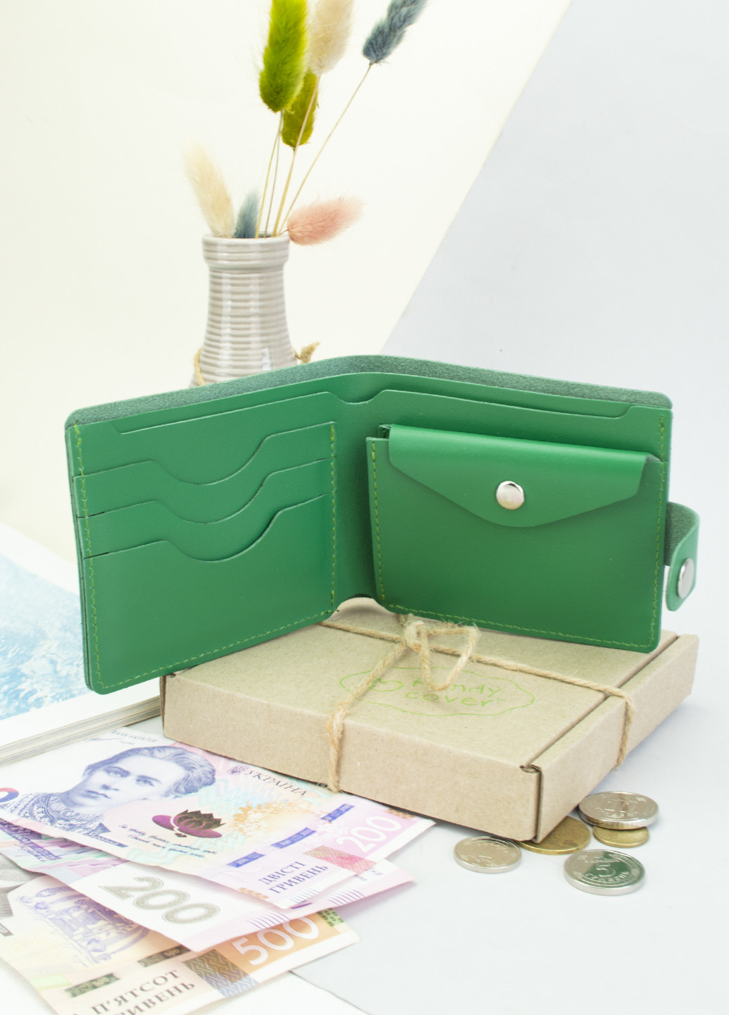 Подарочный женский набор №61: обложка документы + ключница + портмоне (зеленый) HandyCover (253919547)