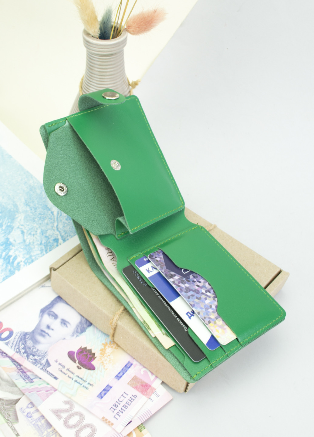 Подарунковий жіночий набір №61: обкладинка документи + ключниця + портмоне (зелений) HandyCover (253919547)