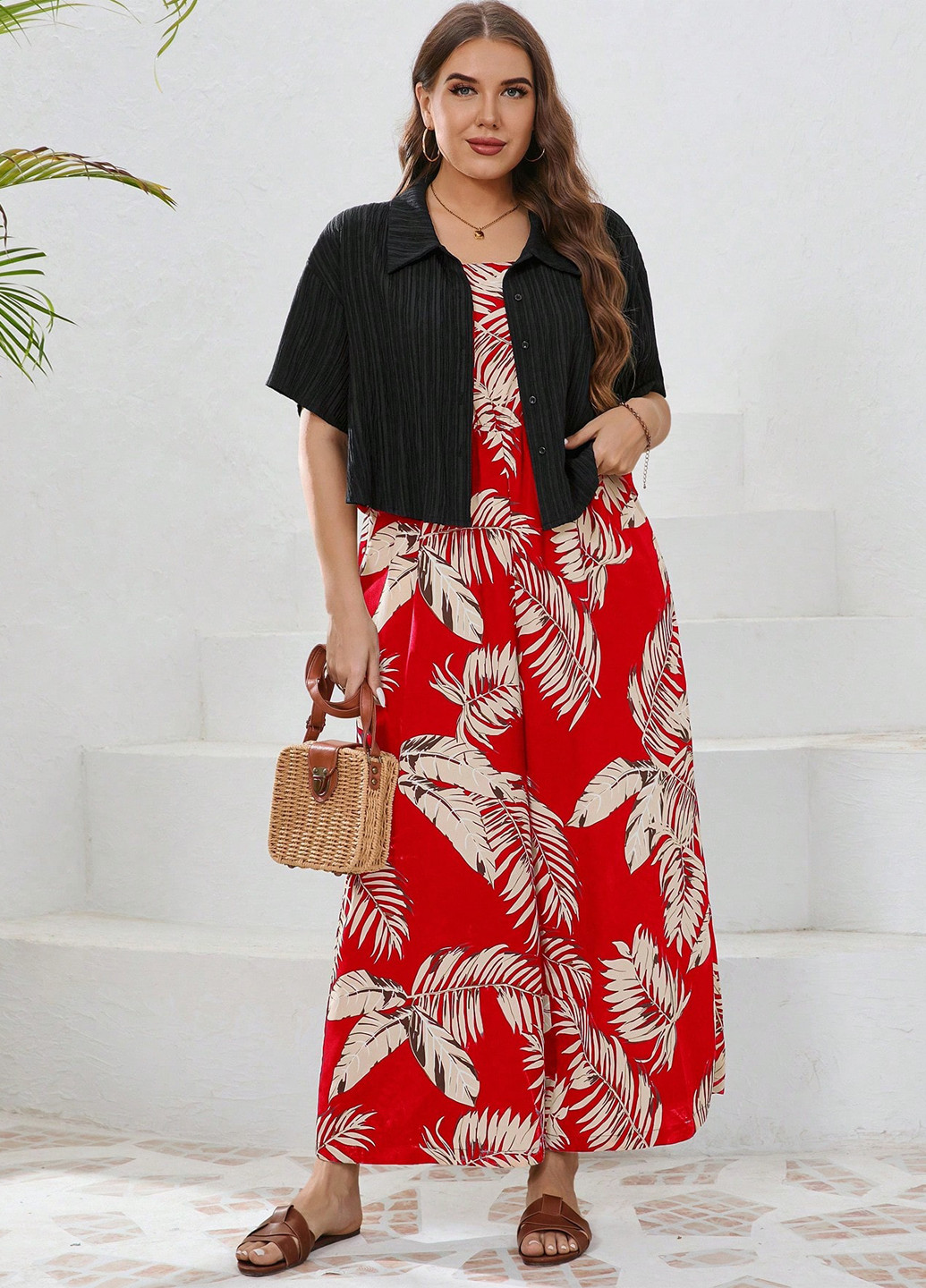 Червоний літній комплект (сукня, жакет) SHEIN