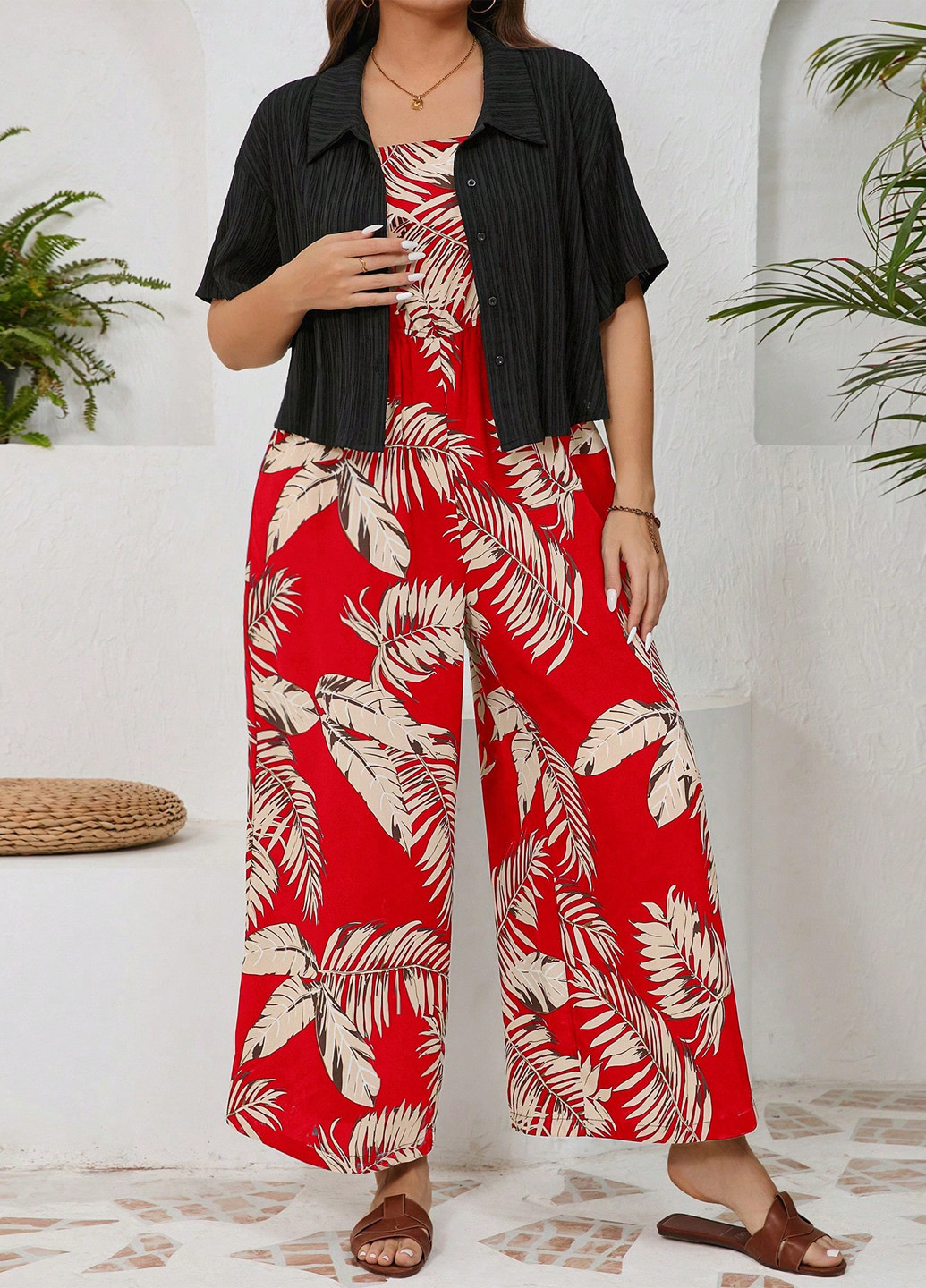 Червоний літній комплект (сукня, жакет) SHEIN