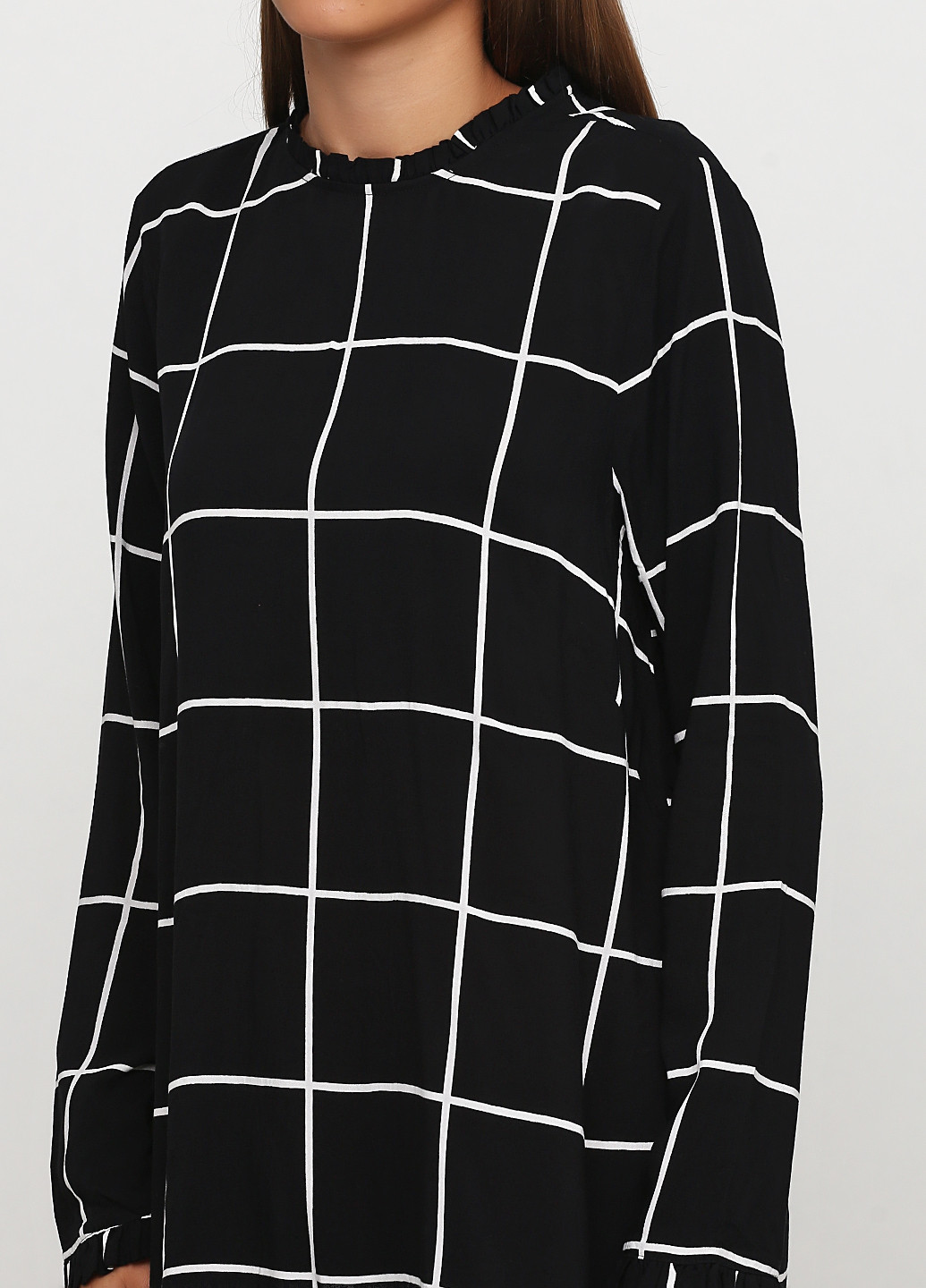 Черно-белое кэжуал платье а-силуэт H&M в клетку