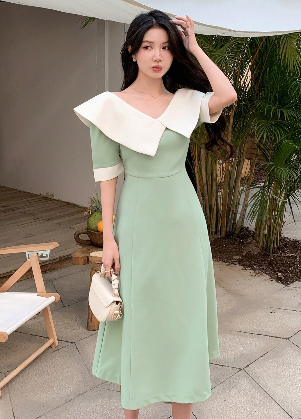 Темно-бежевое кэжуал платье клеш SHEIN однотонное