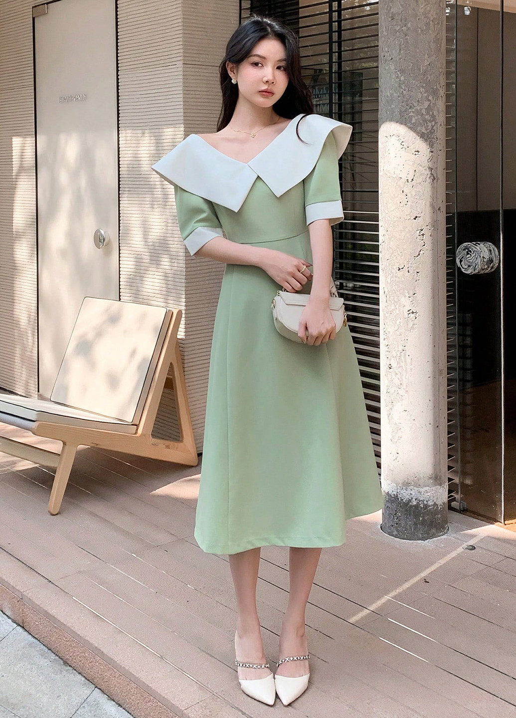 Темно-бежевое кэжуал платье клеш SHEIN однотонное