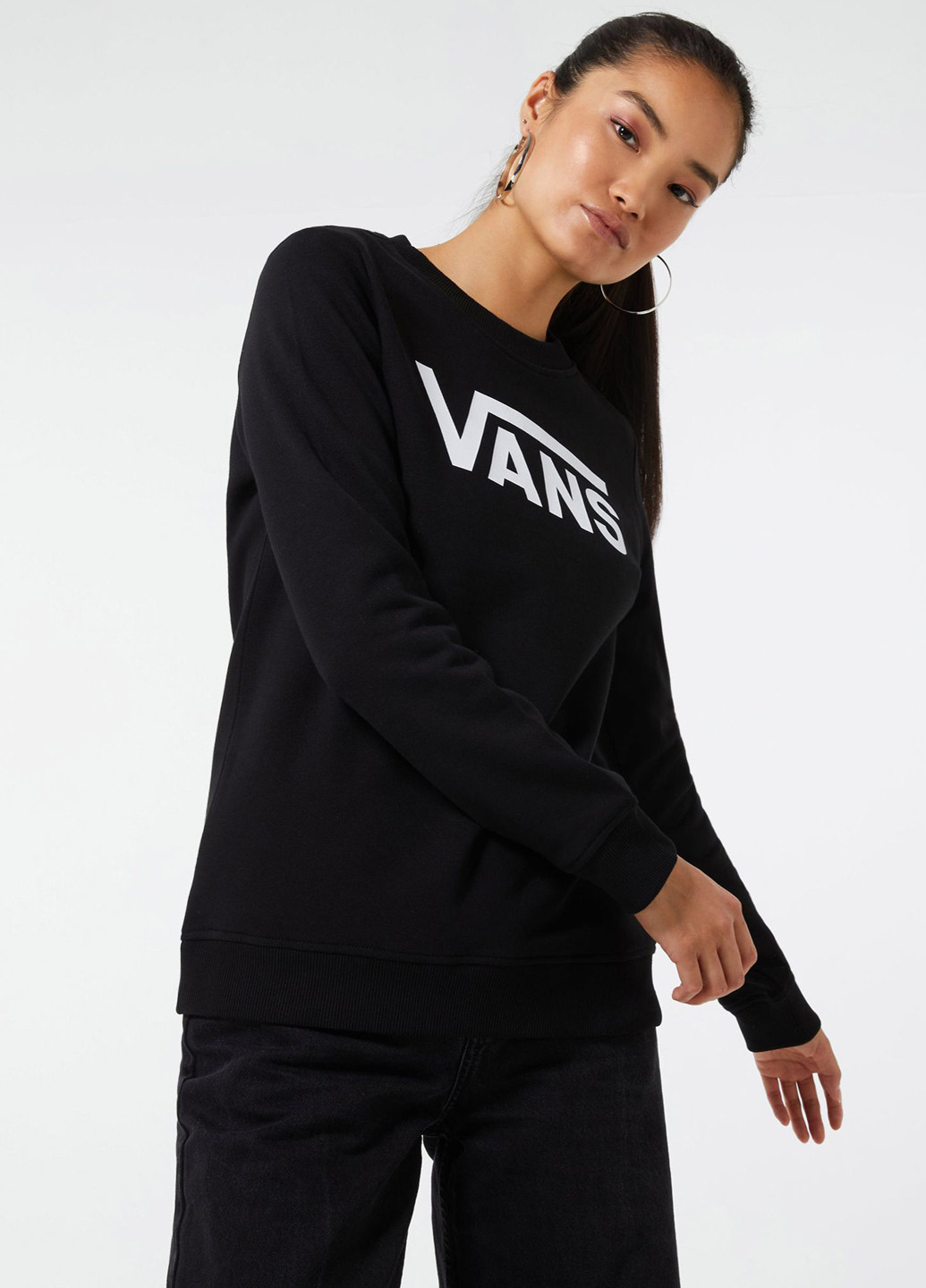 Свитшот Vans - Прямой крой логотип черный кэжуал хлопок, трикотаж - (276385700)