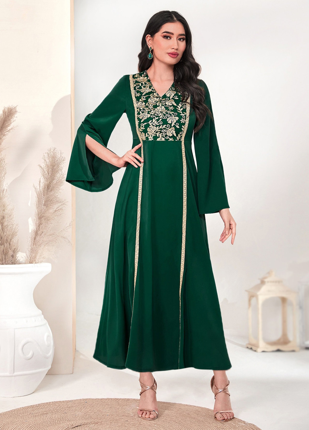 Темно-зелена кежуал сукня кльош SHEIN однотонна