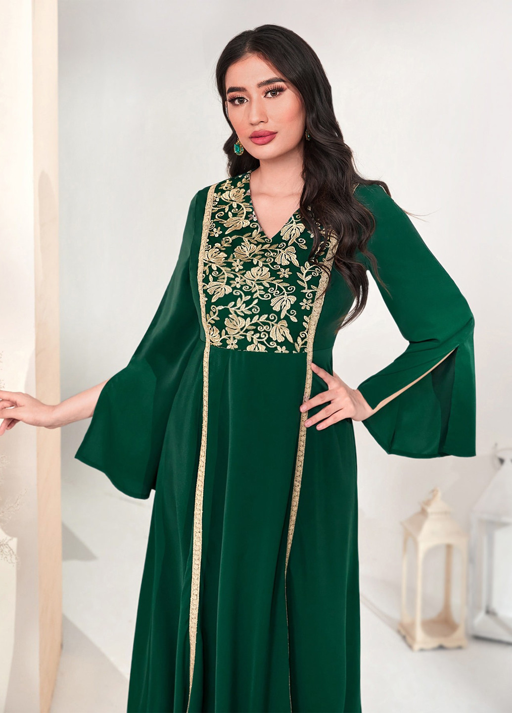 Темно-зелена кежуал сукня кльош SHEIN однотонна