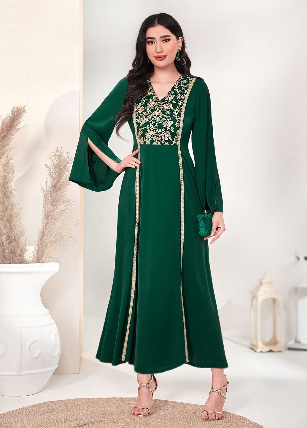 Темно-зелена кежуал сукня кльош SHEIN однотонна