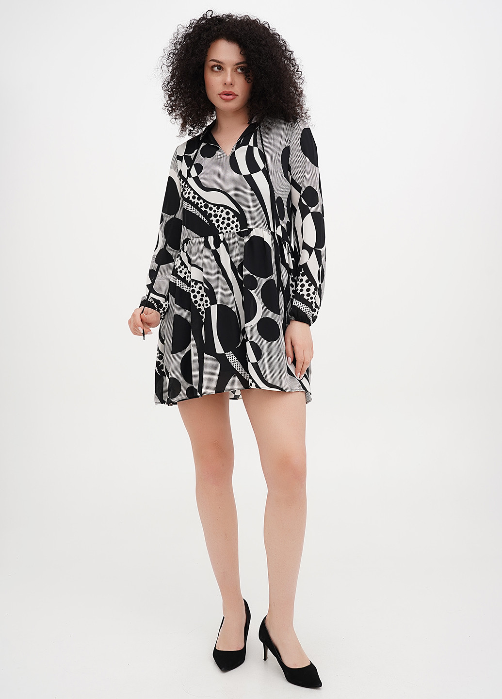 Черно-белое кэжуал платье а-силуэт Imperial с геометрическим узором
