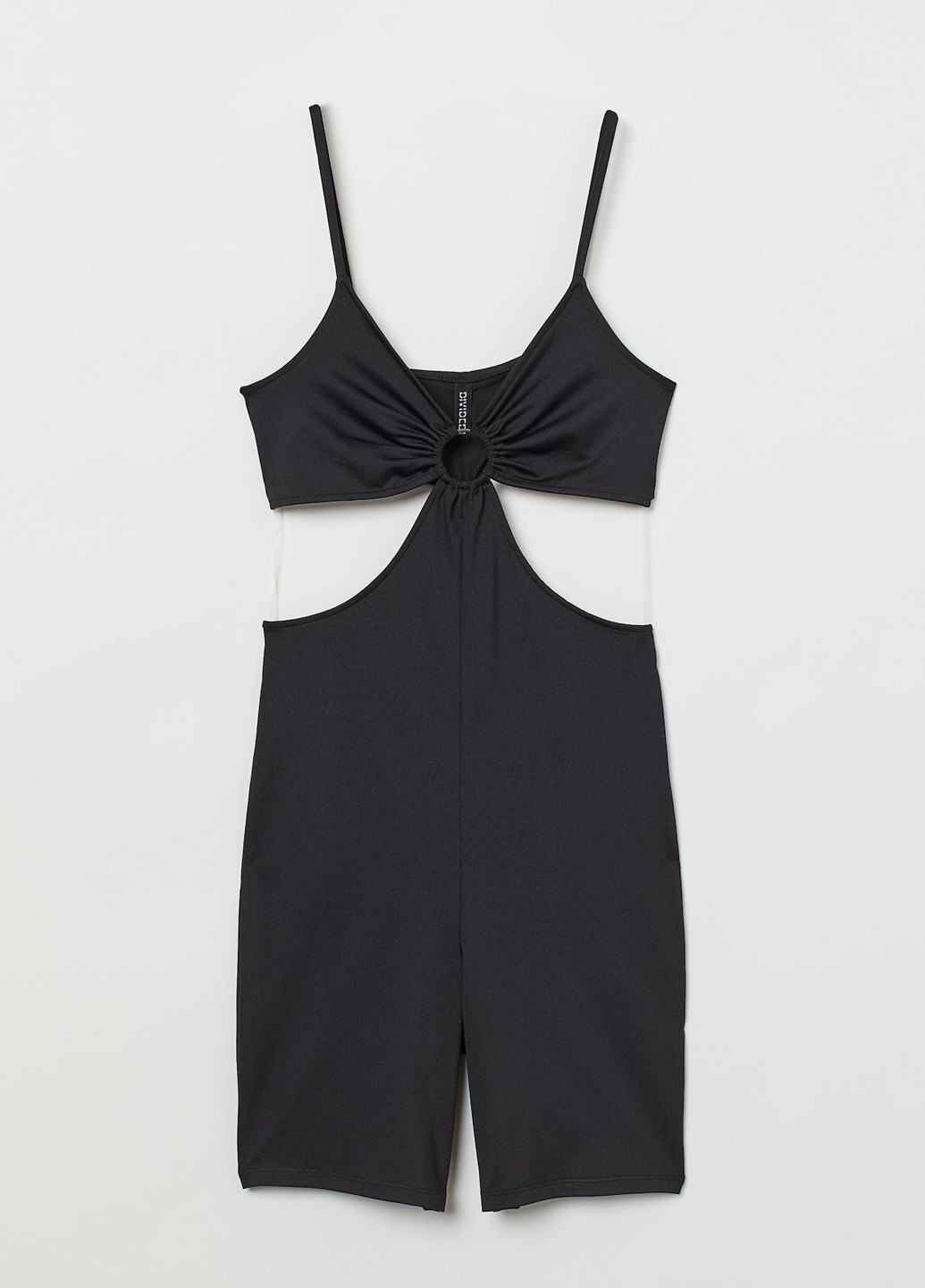 Комбинезон H&M комбинезон-шорты однотонный чёрный спортивный, кэжуал полиэстер