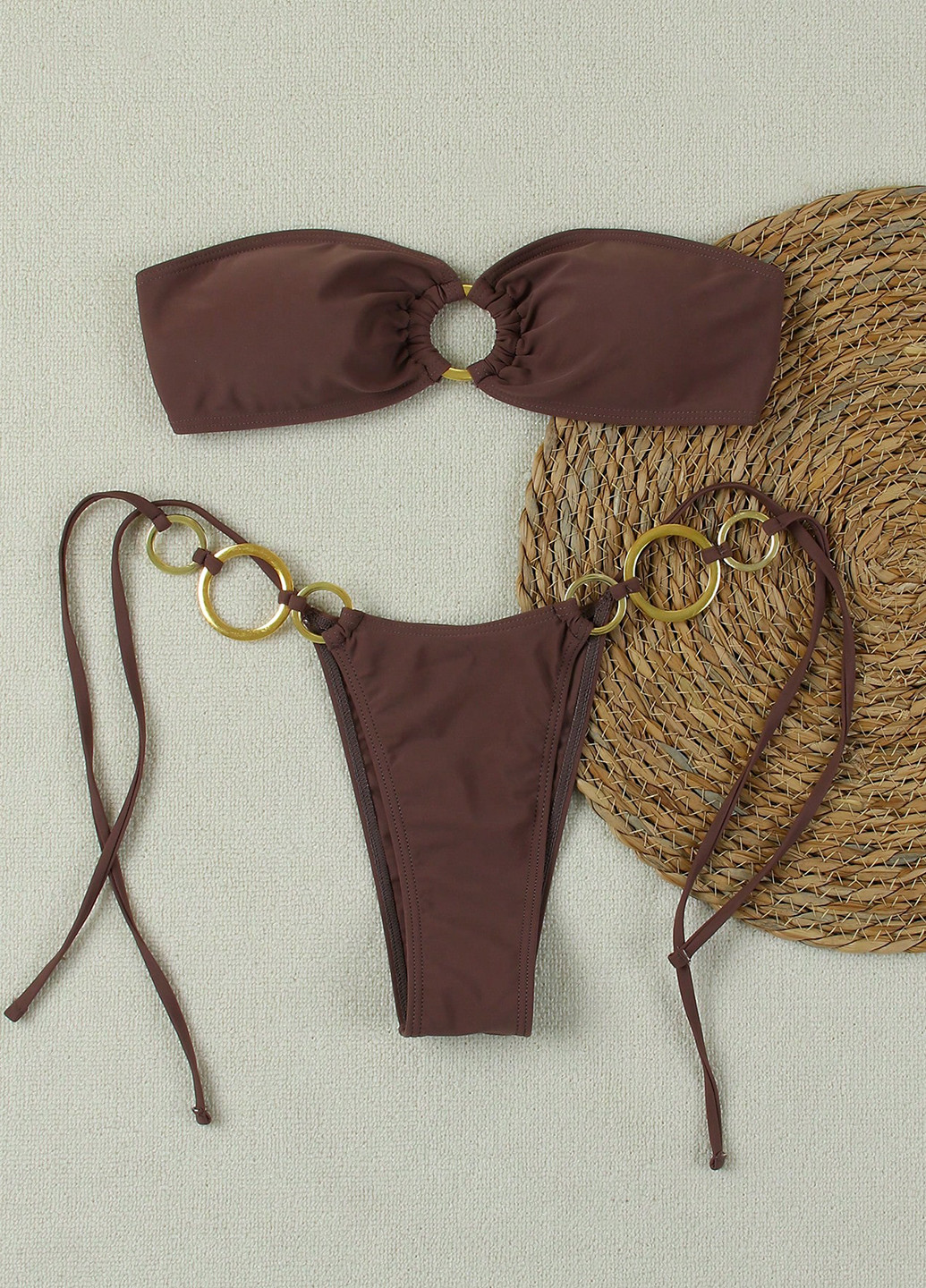 Коричневий літній купальник (ліф, трусики) бандо, роздільний SHEIN