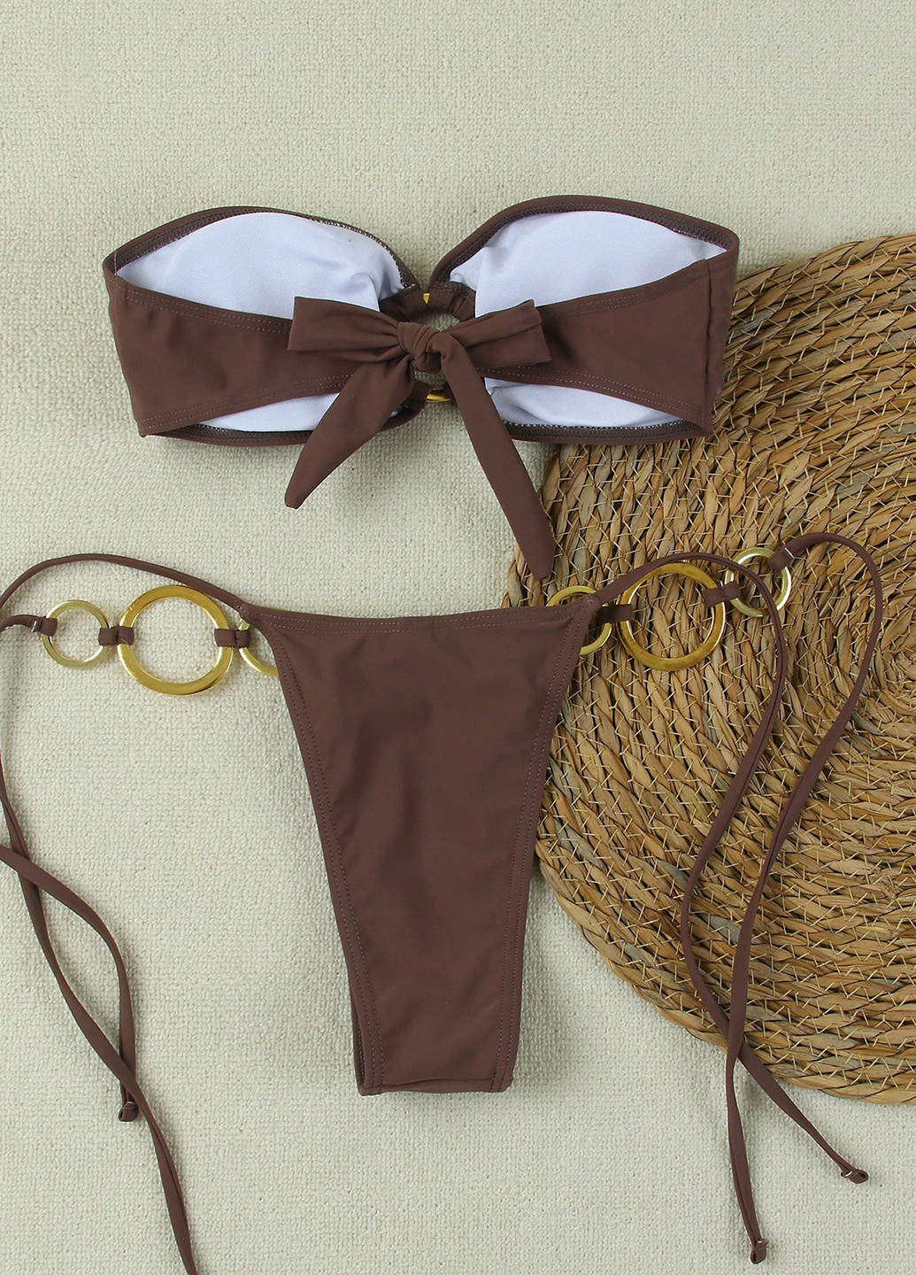 Коричневий літній купальник (ліф, трусики) бандо, роздільний SHEIN