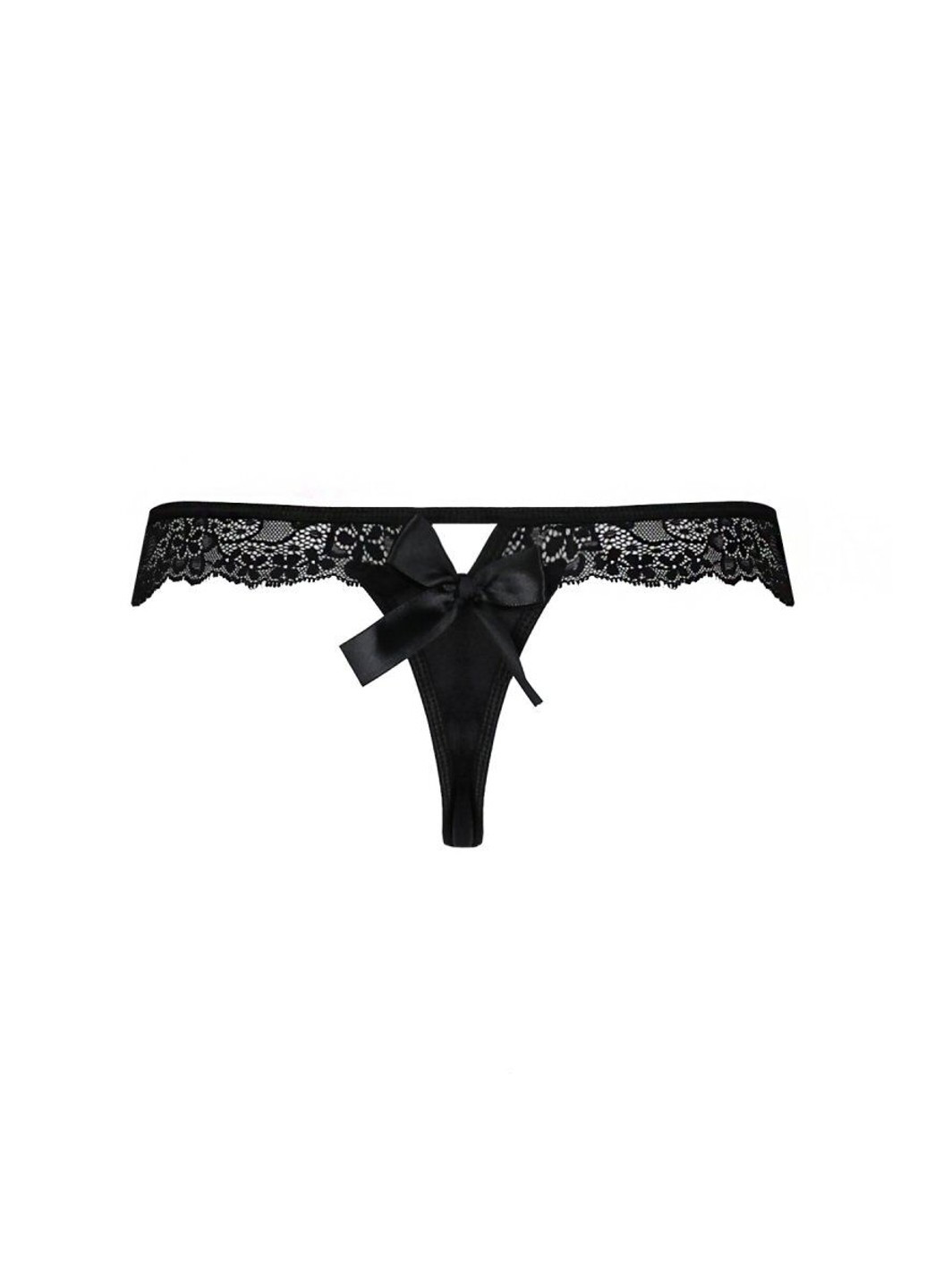 Кружевные трусики-танга с атласным бантиком Naja Thong black L/XL - Passion (255615069)
