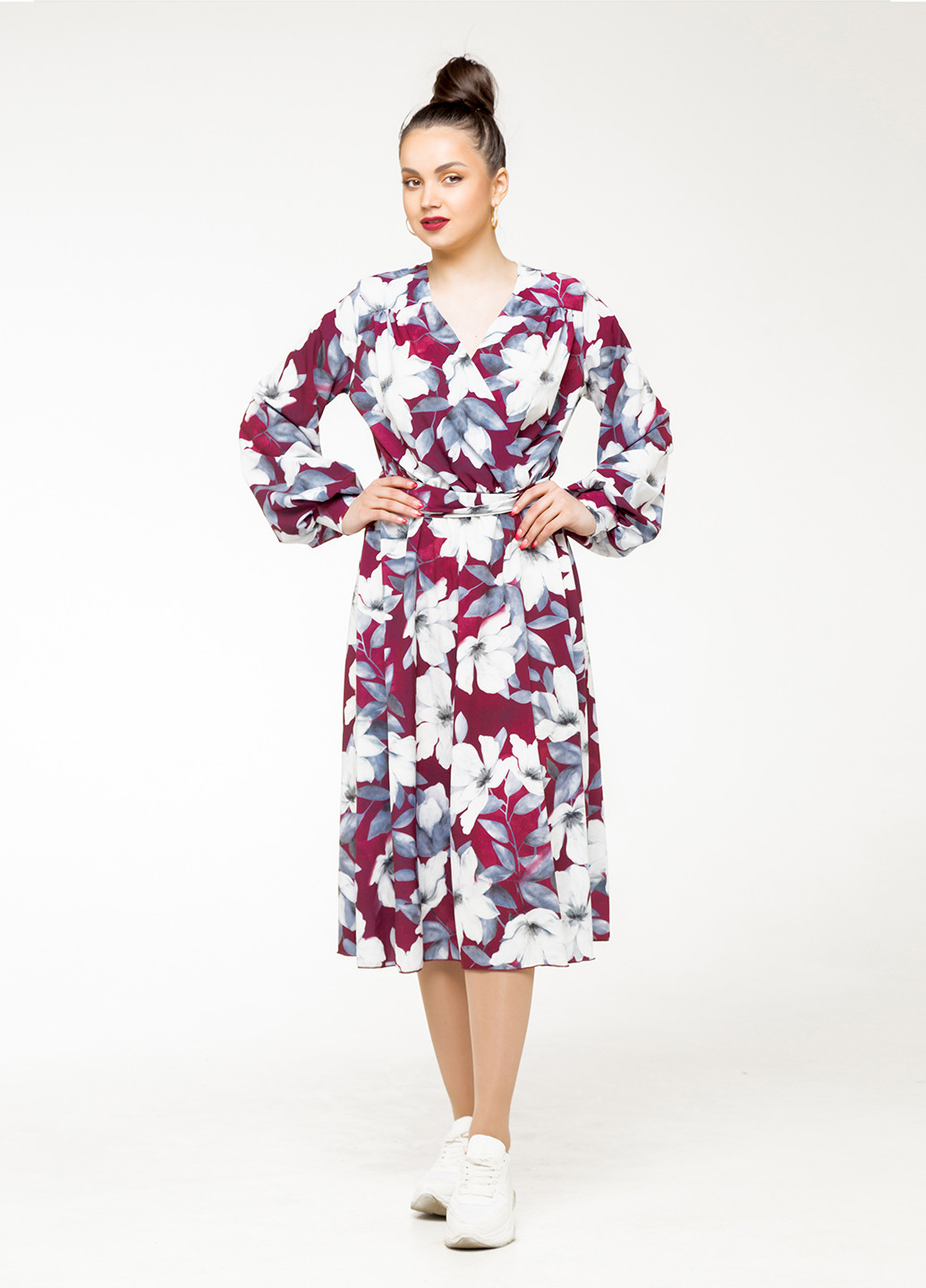 Бордовое кэжуал платье миди Alpama с цветочным принтом
