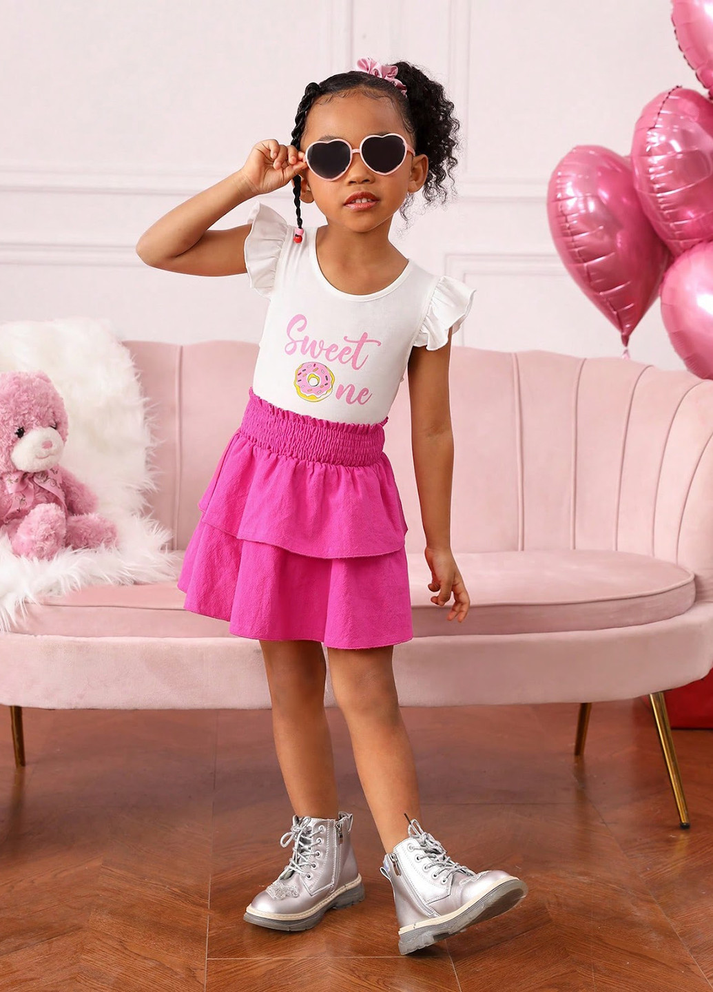 Розовая кэжуал однотонная юбка SHEIN клешированная