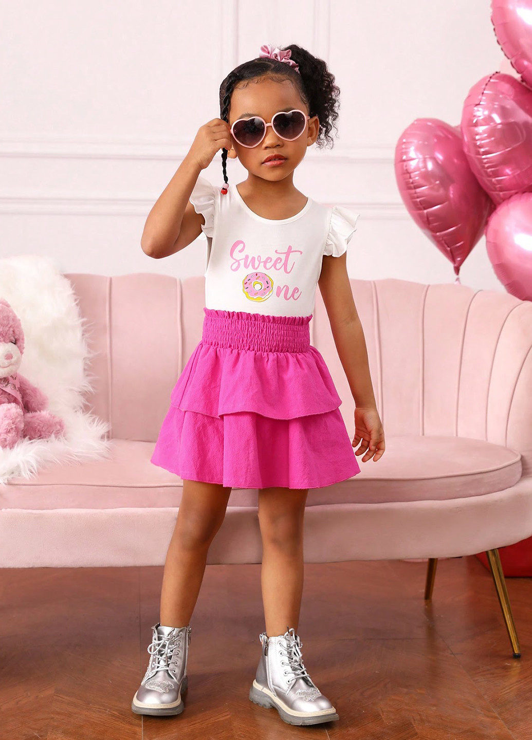 Розовая кэжуал однотонная юбка SHEIN клешированная