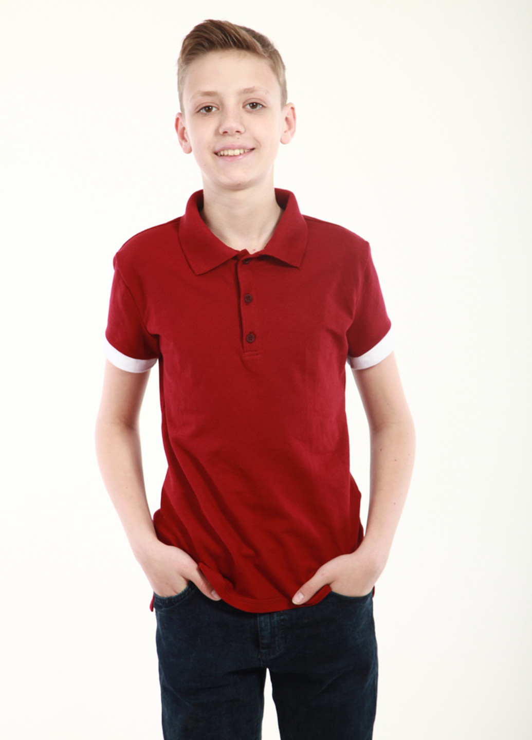 Бордовая детская футболка-поло для мальчика DiMax однотонная