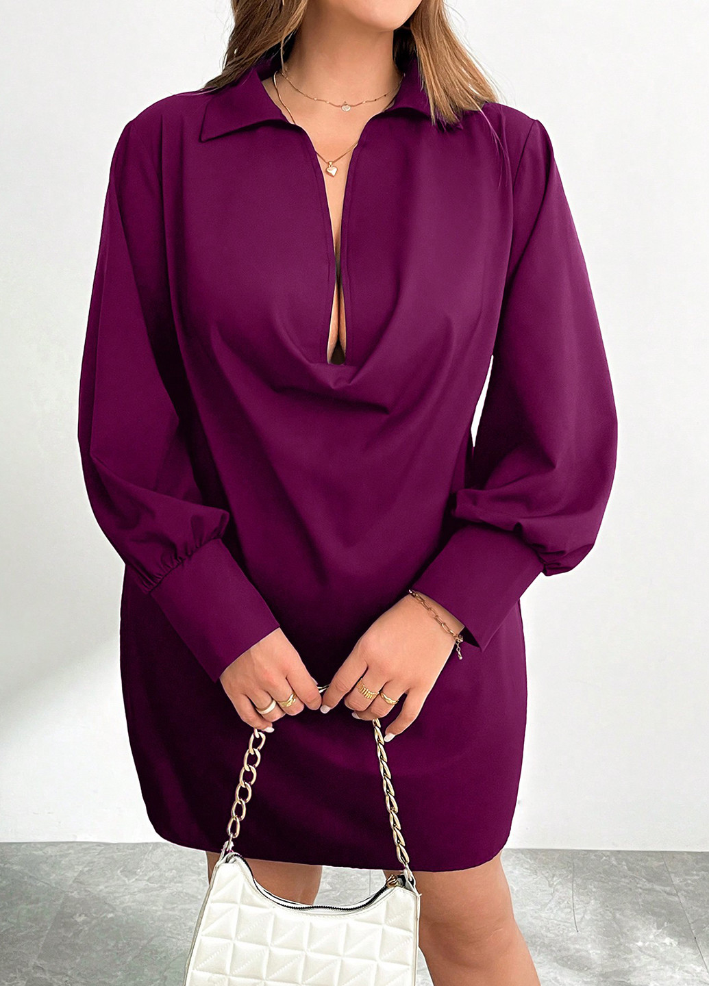 Сливова кежуал сукня сукня-сорочка SHEIN однотонна