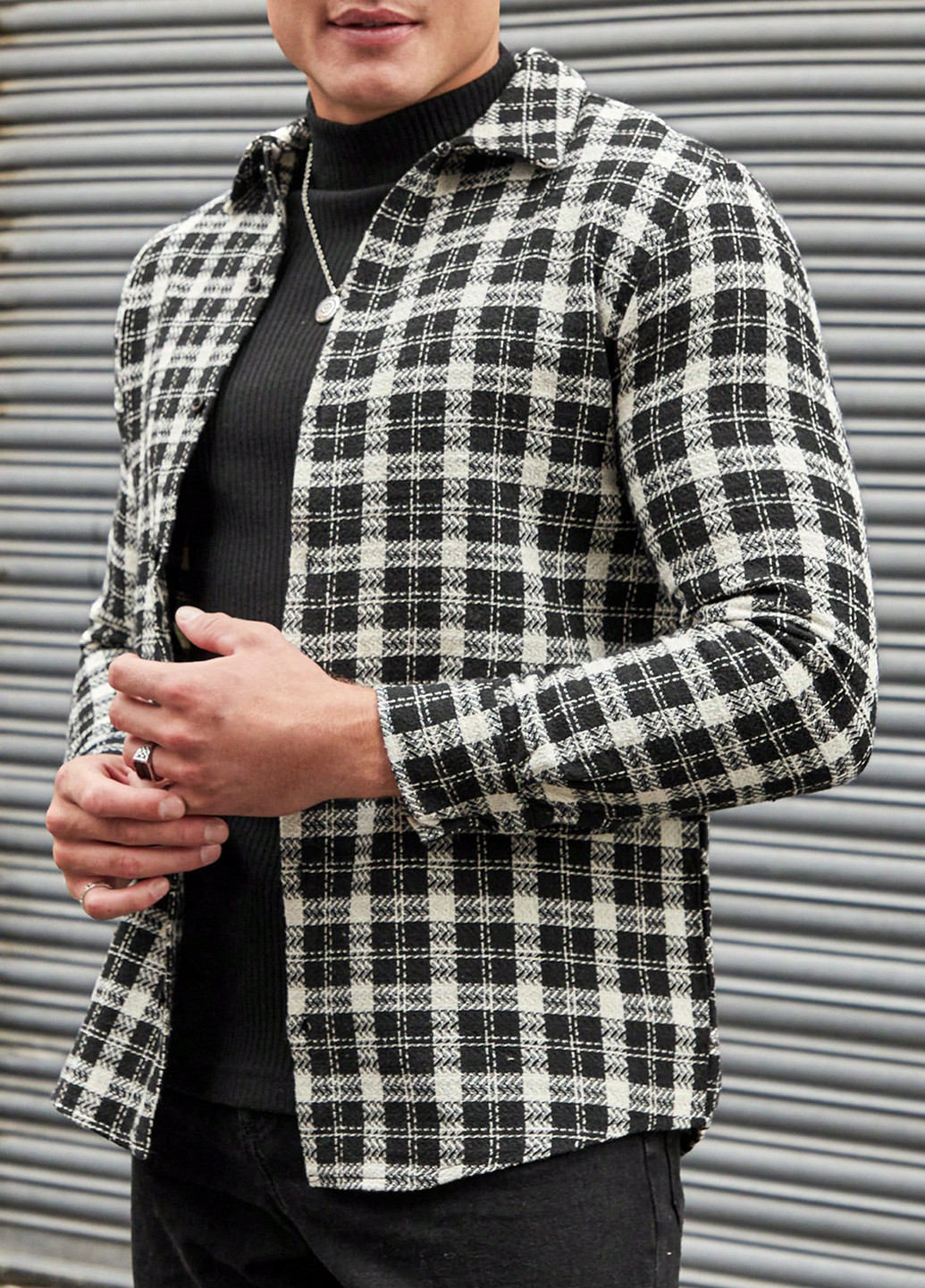 Черно-белая кэжуал рубашка в клетку SHEIN