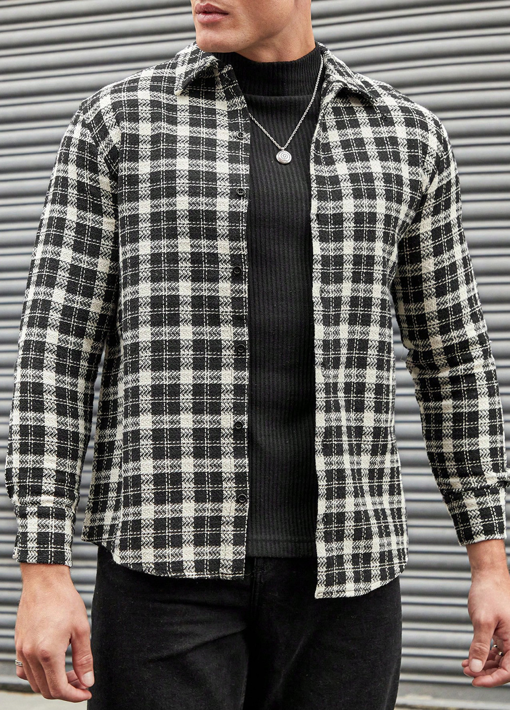 Черно-белая кэжуал рубашка в клетку SHEIN