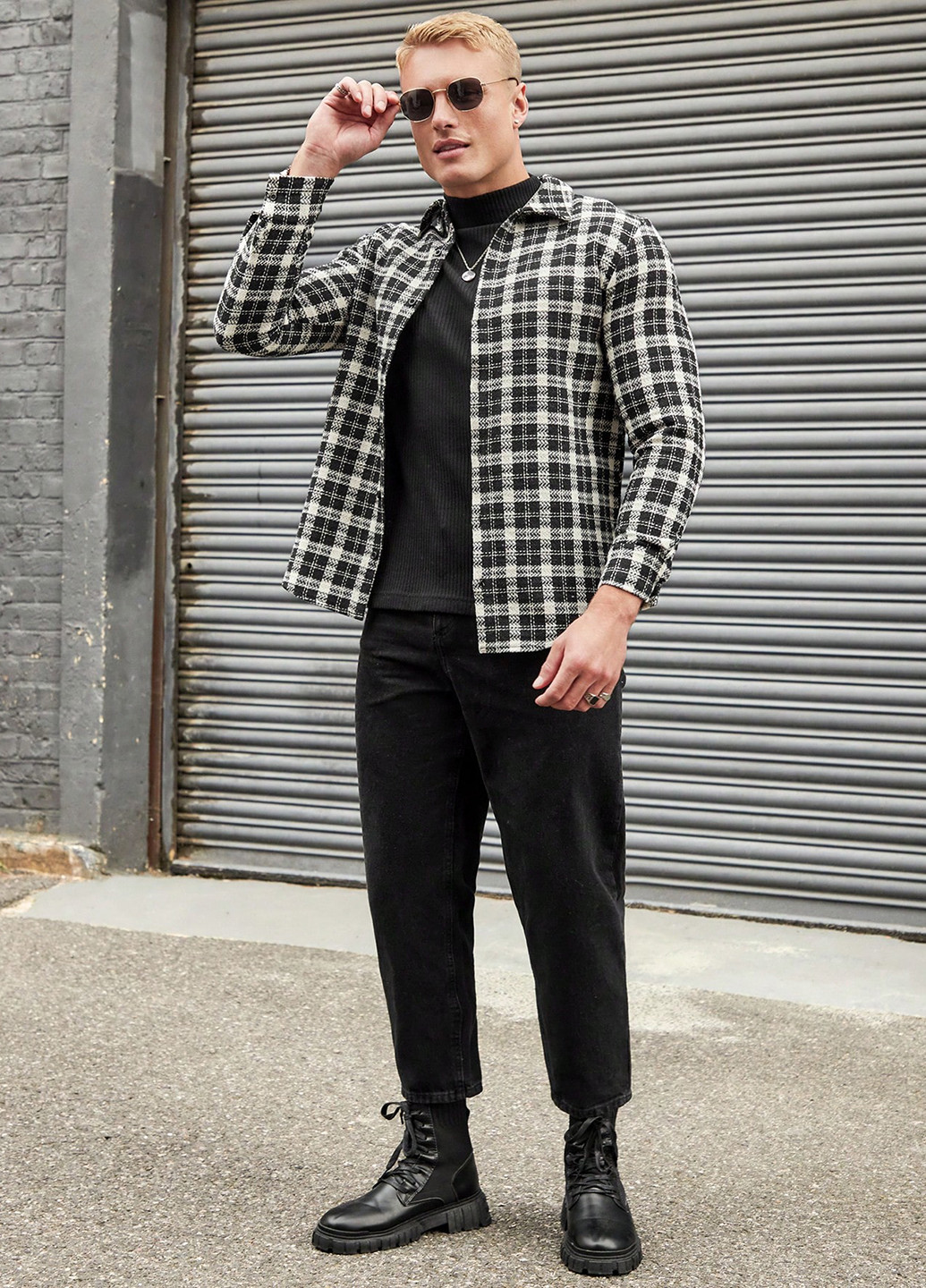 Черно-белая кэжуал рубашка в клетку SHEIN