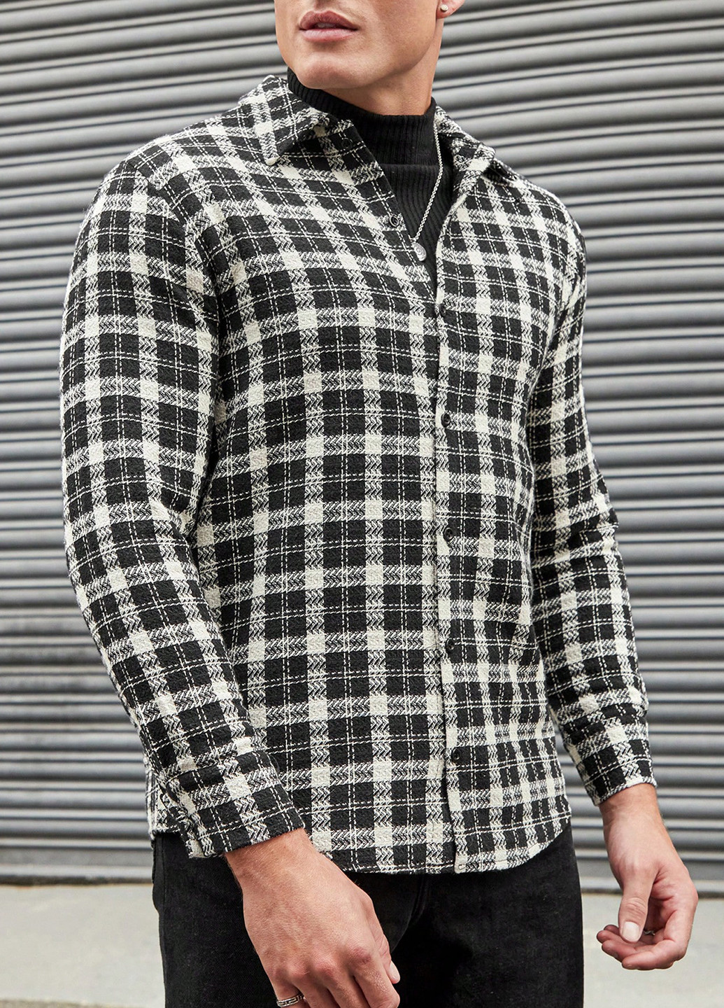 Черно-белая кэжуал рубашка в клетку SHEIN