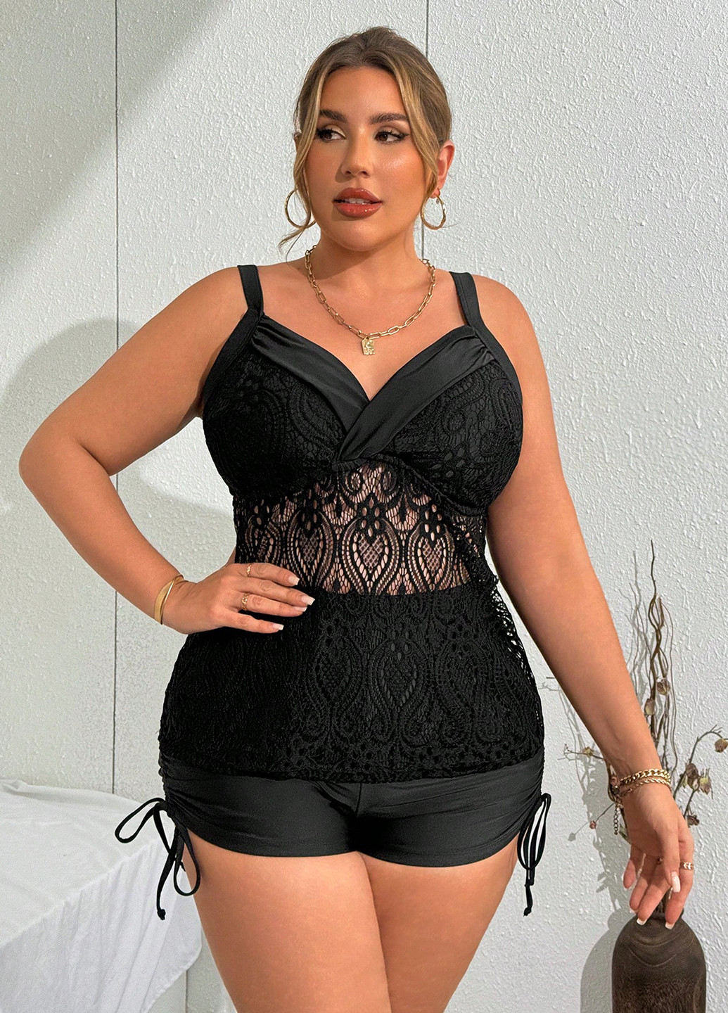 Черный летний купальник (топ, трусики) танкини SHEIN