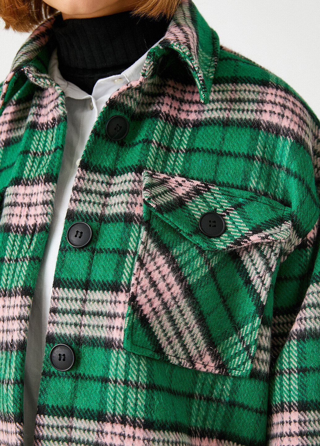 Куртка-рубашка KOTON клетка зелёная кэжуал
